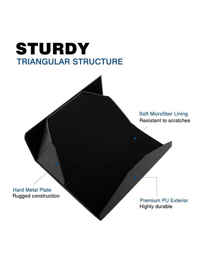 MoKo Foldable Eyeglass Case Pu Leather Portable Lightweight Sunglasses Storage Triangular Fold Case Eyewear Protector Box With Magnet Closure And Cleaning Cloth For Men Women Youth Kids Black - Image 3