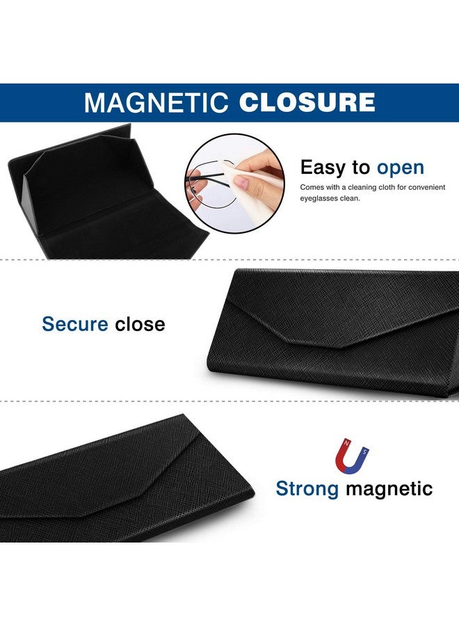 MoKo Foldable Eyeglass Case Pu Leather Portable Lightweight Sunglasses Storage Triangular Fold Case Eyewear Protector Box With Magnet Closure And Cleaning Cloth For Men Women Youth Kids Black - Image 5