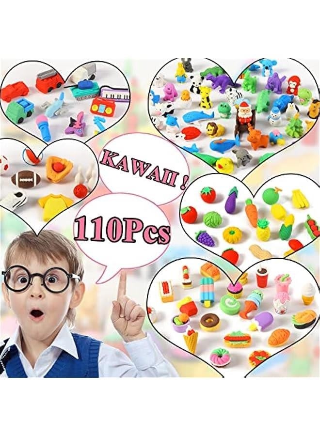 Generic 110Pcs Animal Erasers Kids Desk Pets Pencil Erasers 3D Puzzle Erasers Bulk Mini Animal Food Erasers Toys Fun Cute Eraser for Classroom Rewards, Game Prizes, Treasure Box,  Egg Fillers  - Image 2