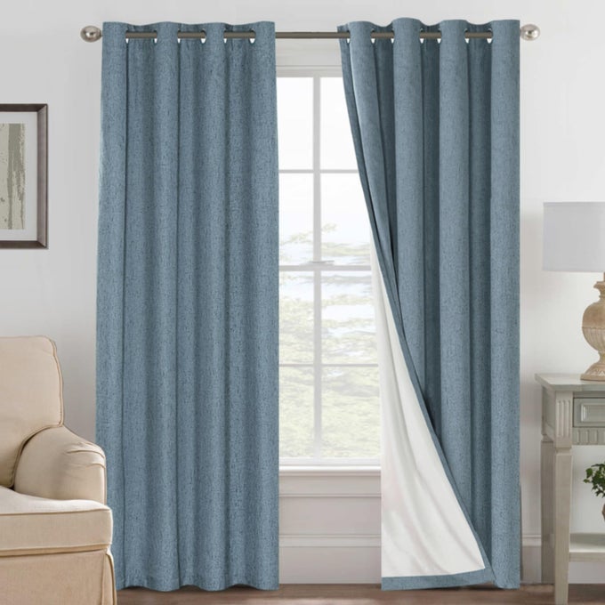H.VERSAILTEX HVERSAILTEX LINEN BLACKOUT CURTAINS 84 INCHES LONG 100 BLACKOUT THERMAL INSULATED TEXTURED LINEN LOOK CURTAIN DRAPERIES ANTIRUST GROMMET ENERGY SAVING WITH WHITE LINER 2 PANELS STONE BLUE