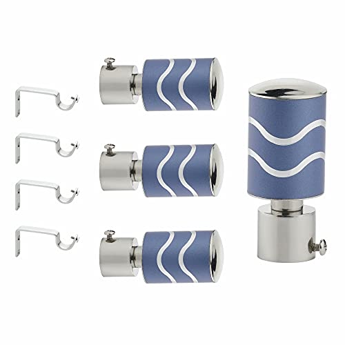 GLOXY ENTERPRISE GLOXY Stainless Steel Brackets Parda Holder with Support 1 Inch Curtains Rod Pocket Finials Designer Door and Window Curtain Holders and Rod Support Fittings (Blue, 2 Pair Set) - Image 1