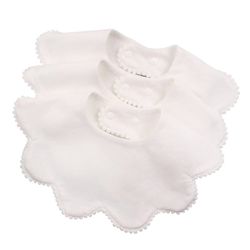 JANGANNSA 3 PCS White Flower Baby Bibs Infant Burp Clothes for Baby Girls Saliva Towel Cotton Infant Toddler Girls Bibs (3PCS-White) - Image 1