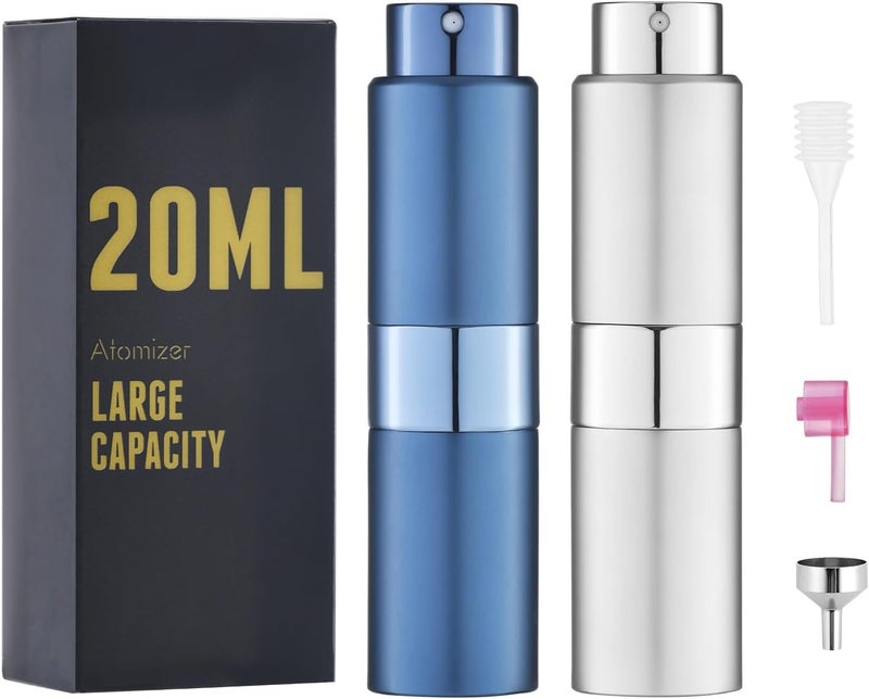 زجاجة كولونيا سعة 20 مل، رذاذ عطر قابل لإعادة التعبئة للاستخدام للرجال، رذاذ فارغ صغير الحجم للاستخدام أثناء السفر، سعة 0.67 أونصة، مريح للحمل، لون أزرق وفضي - Image 1