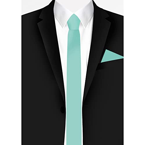 Jacob Alexander Men's Skinny Width 2" Solid Color Tie - Aqua - Image 3