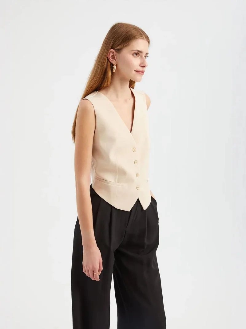 HICCUP V Neck Buttoned Cross Back Waistcoat