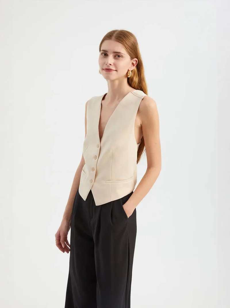 HICCUP V Neck Buttoned Cross Back Waistcoat