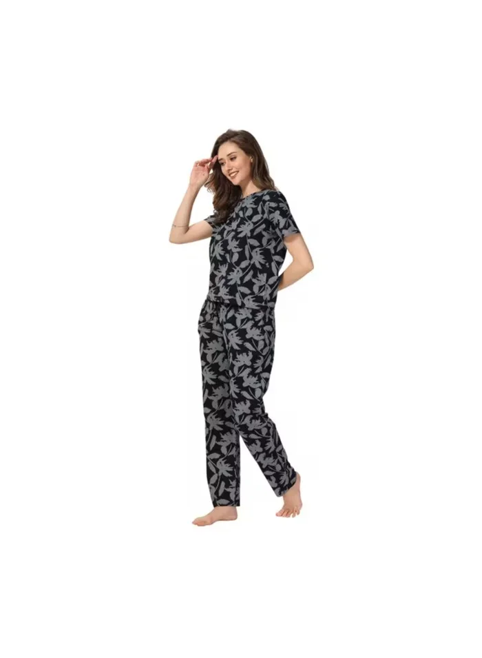 جينجر Floral Print Cotton T-Shirt & Pyjama Set