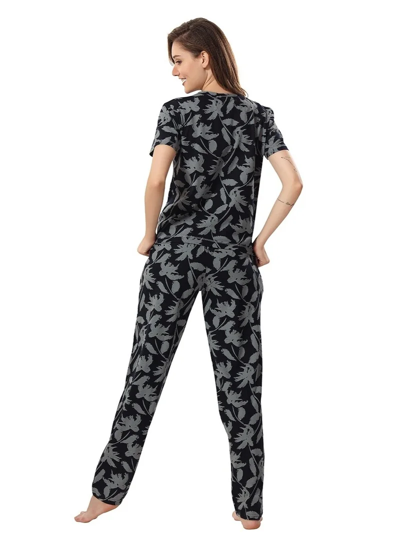 جينجر Floral Print Cotton T-Shirt & Pyjama Set