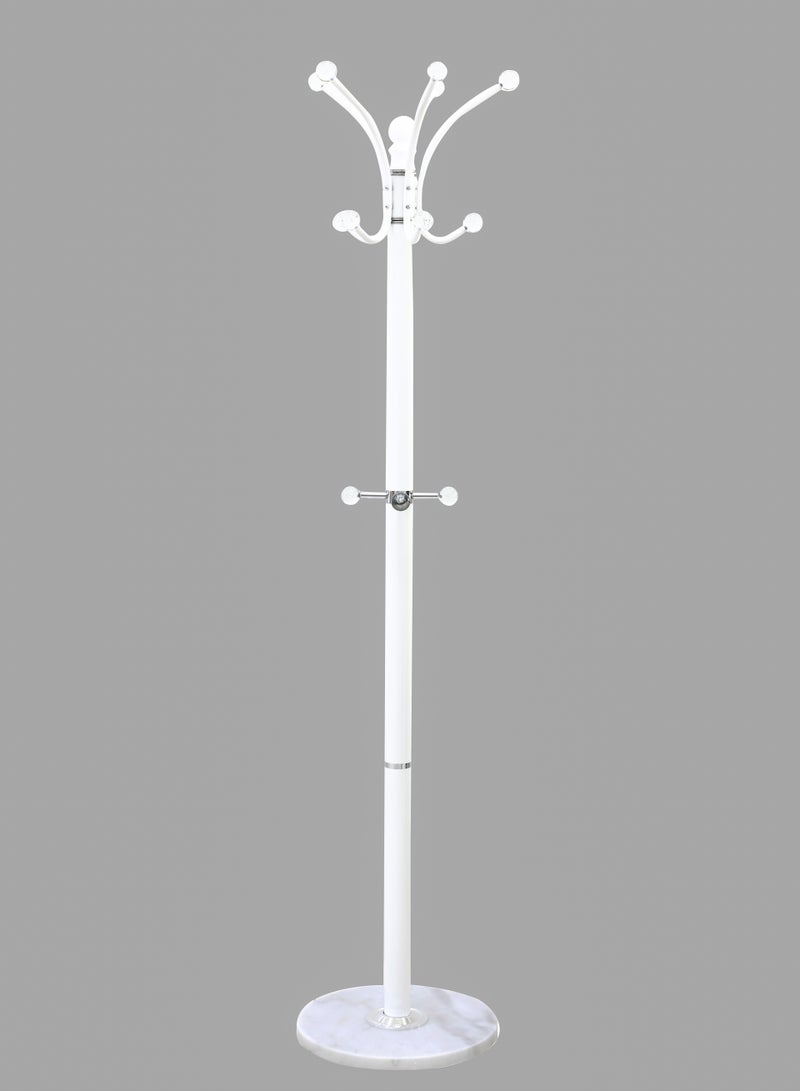 AFT Arfan Metal Coat Rack Stand With Natural Marble Base, Free Standing Hall Tree With 14 Hooks For Hanging Scarf, Bag, Jacket, Home Entry-Way Hat Hanger Organizer - White - Image 2