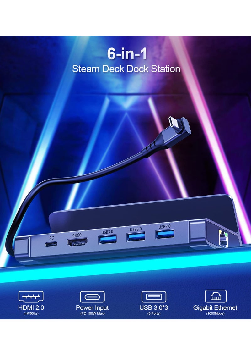 Excefore 6-in-1 Docking Station for Steam Deck, HDMI 2.0 4K@60Hz, Gigabit Ethernet, 3 USB-A 3.0, USB-C PD Port for Full Speed Charging - Compatible with Valve Stream Deck Accessories - Image 2