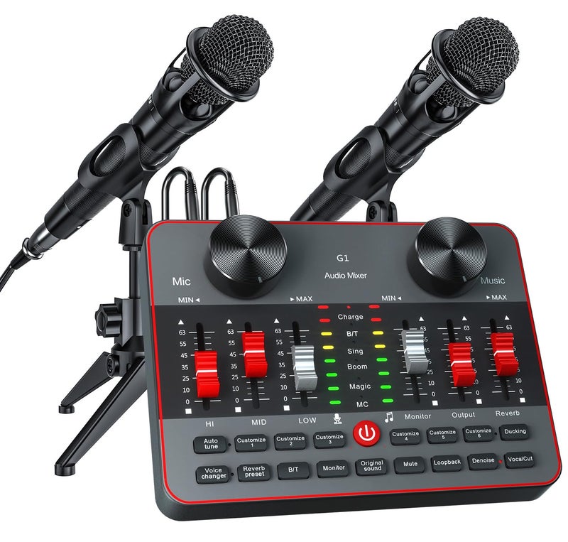 neculogy Podcast Equipment Bundle for 2 Mic Tiktok Video Content Creator Kit, Audio Interface DJ Mixer Sound Card/Board Condenser Microphone for Studio Smartphone/PC/Laptop Broadcast Recording/Live Stream - Image 1