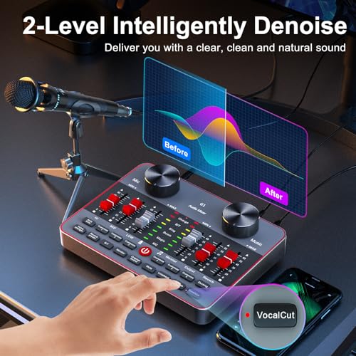 neculogy Podcast Equipment Bundle for 2 Mic Tiktok Video Content Creator Kit, Audio Interface DJ Mixer Sound Card/Board Condenser Microphone for Studio Smartphone/PC/Laptop Broadcast Recording/Live Stream - Image 4