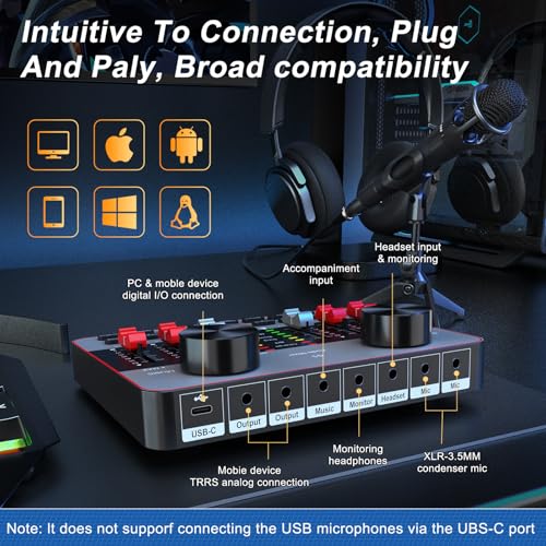 neculogy Podcast Equipment Bundle for 2 Mic Tiktok Video Content Creator Kit, Audio Interface DJ Mixer Sound Card/Board Condenser Microphone for Studio Smartphone/PC/Laptop Broadcast Recording/Live Stream - Image 3