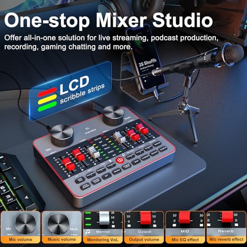 neculogy Podcast Equipment Bundle for 2 Mic Tiktok Video Content Creator Kit, Audio Interface DJ Mixer Sound Card/Board Condenser Microphone for Studio Smartphone/PC/Laptop Broadcast Recording/Live Stream - Image 2