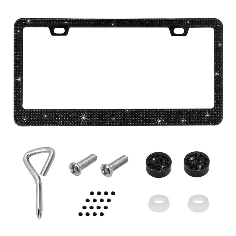 SHMZK Bling License Plate Frame Handcrafted Rhinestone License Plate Holder with Mounting Kit Sparking Diamond Stainless Steel License Plate Cover for Women Car Accessories Black - Image 3