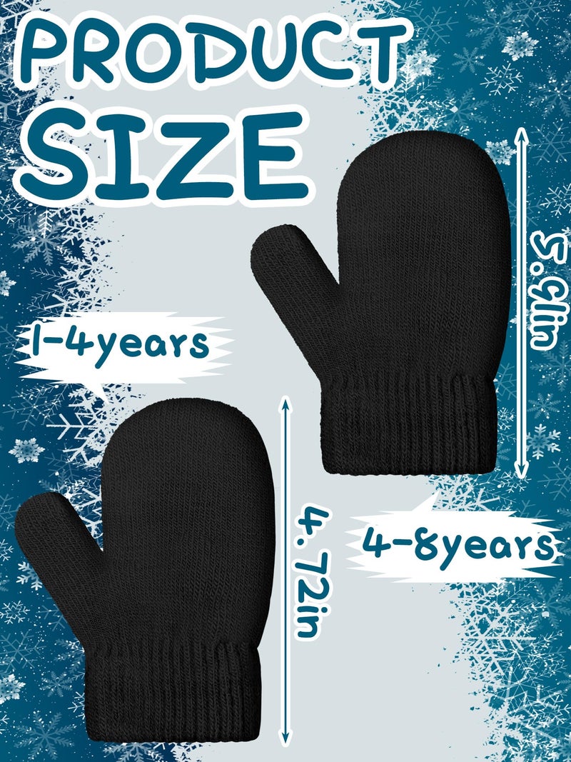 SATINIOR 3 Pairs Toddler Magic Stretch Mittens Little Girls Knit Mitten Baby Boys Soft Winter Knitted Gloves(Black,1-4 Years,Classic) - Image 3