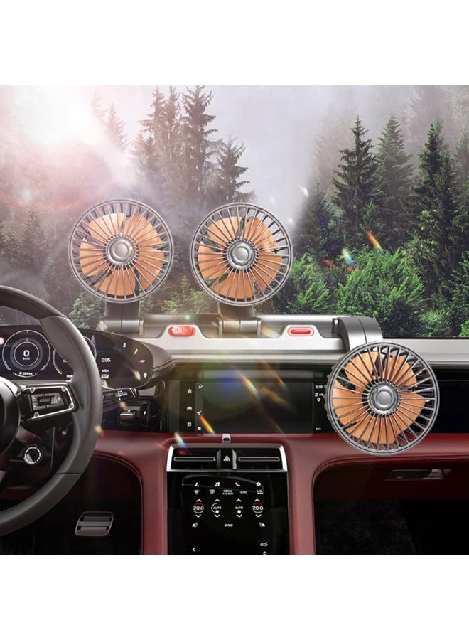 Three-head car cooling fan, 12V, 360-degree rotating, two adjustable speeds, 51-inch cord length, portable cooling fan for SUVs, RVs, cars, boats, and golf courses. - Image 2