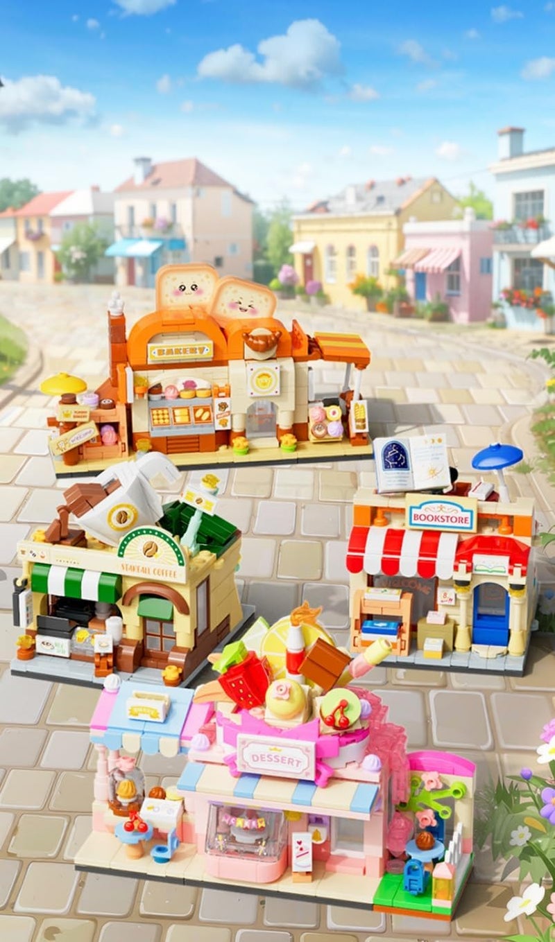 OMIRE Cute Dreamy Street View Building Blocks Kit, Adorable Mini Street Scene Construction Bricks with Cute Mini Shop & House Shapes, Fun DIY Assembly Toy for Girls & Boys 3-12 - Image 5