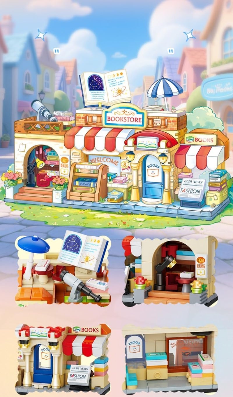 OMIRE Cute Dreamy Street View Building Blocks Kit, Adorable Mini Street Scene Construction Bricks with Cute Mini Shop & House Shapes, Fun DIY Assembly Toy for Girls & Boys 3-12 - Image 3