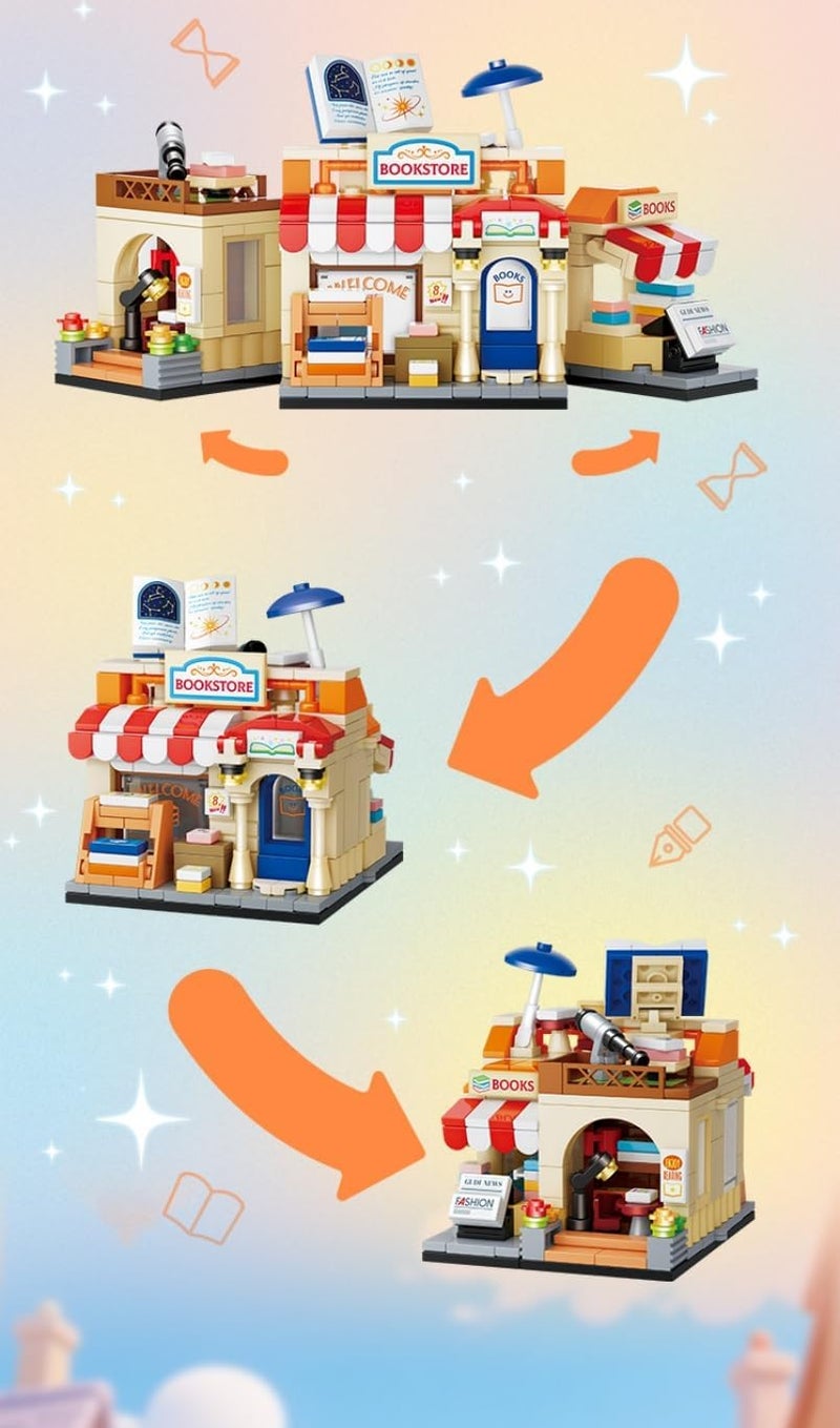 OMIRE Cute Dreamy Street View Building Blocks Kit, Adorable Mini Street Scene Construction Bricks with Cute Mini Shop & House Shapes, Fun DIY Assembly Toy for Girls & Boys 3-12 - Image 4