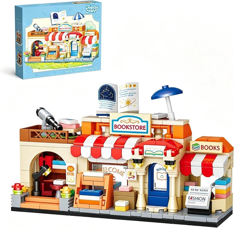 OMIRE Cute Dreamy Street View Building Blocks Kit, Adorable Mini Street Scene Construction Bricks with Cute Mini Shop & House Shapes, Fun DIY Assembly Toy for Girls & Boys 3-12 - Image 1