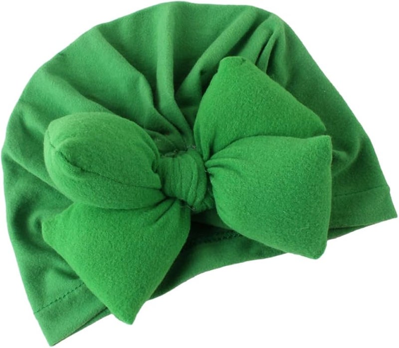Soft Lightweight Cotton Newborn Baby Beanie Hat With Bowknot Green Photo Prop - Image 1