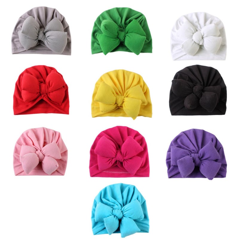 Soft Lightweight Cotton Newborn Baby Beanie Hat With Bowknot Green Photo Prop - Image 4