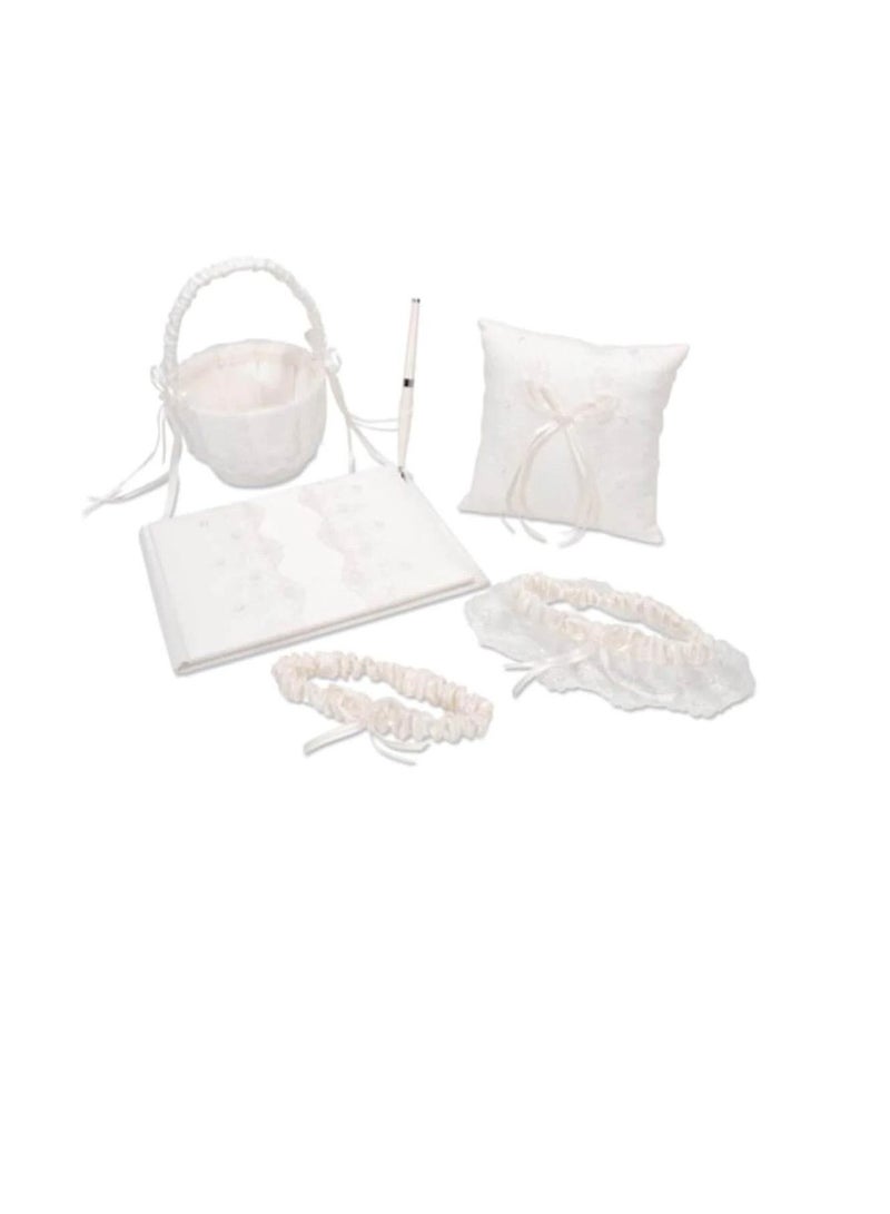 Deluxe Guest Book Set Ivory with Pearl Accent - Image 1