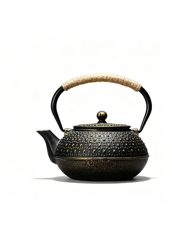 Cast Iron Teapot, 0.9L, Dotted Embossed, Traditional Oriental Style - Image 1