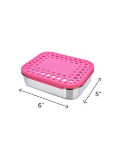 LunchBots Medium Trio Ii Snack Container - Divided Stainless Steel Food Container - Three Sections For Snacks On The Go - Eco-Friendly Dishwasher Safe Bpa-Free - Stainless Lid - Pink Dots  - Image 2