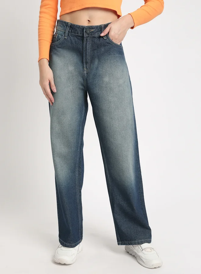 تايك تو بنطال جينز كارجو بخصر عالي وقصة مريحة