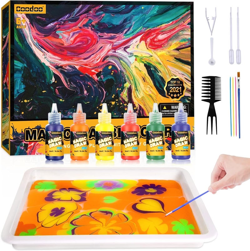 Coodoo Water Marbling Paint for Kids - Arts and Crafts for Girls & Boys Crafts Kits Ideal Gifts for Kids Age 6-8 8-12 - Image 1