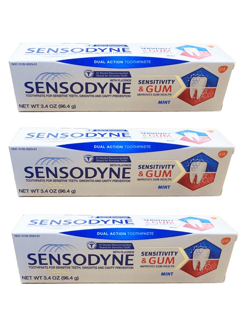 سنسوداين 3 قطع من معجون أسنان للحساسية واللثة بالنعناع 96.4 مل - Image 1