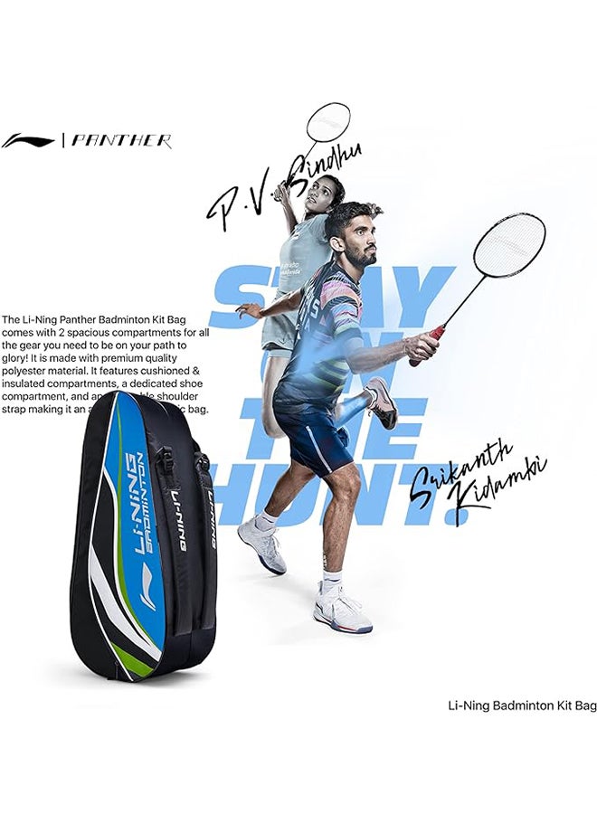 Li-Ning Panther Double Zipper Polyester Badminton Kit Bag (Black/Blue, Large)  | Stash pocket | Ample storage | Unisex - Men, Boys, Girls, Women  - Image 3