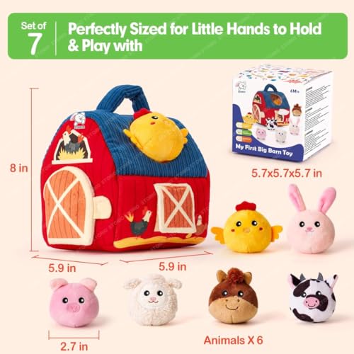 Storio Baby Toys 6–12 Months – Surprise Barn with Stuffed Farm Animals, Rattle, Crinkle Paper, Mirror | Montessori Toys for 6 Month Old Babies | Sensory Balls for Toddlers 1–3 | 1st Birthday Gifts - Image 2