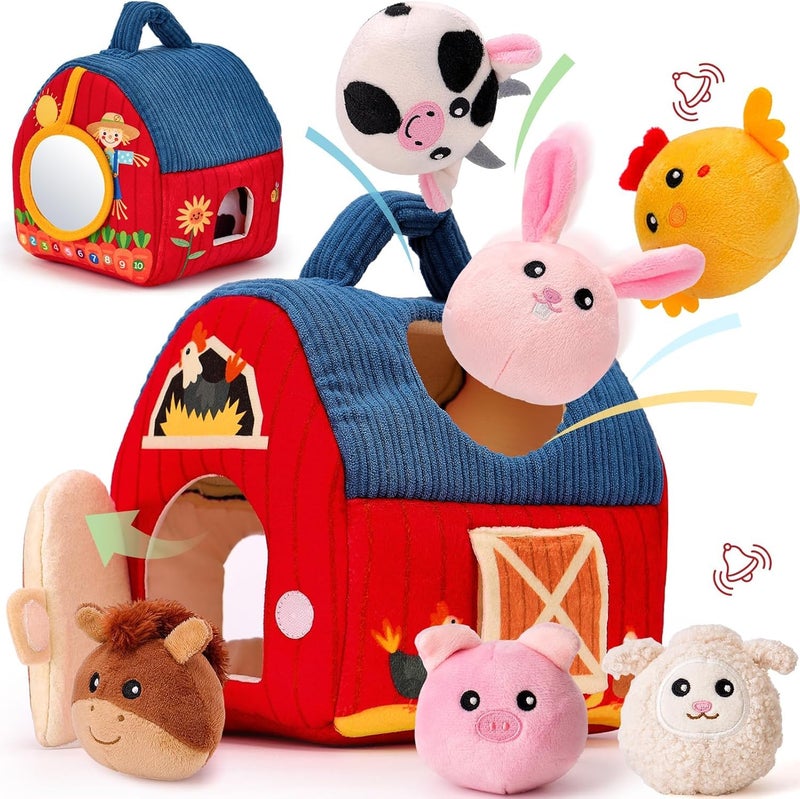 Storio Baby Toys 6–12 Months – Surprise Barn with Stuffed Farm Animals, Rattle, Crinkle Paper, Mirror | Montessori Toys for 6 Month Old Babies | Sensory Balls for Toddlers 1–3 | 1st Birthday Gifts - Image 5
