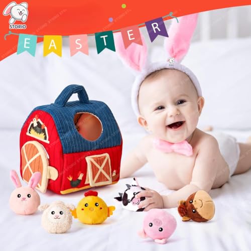 Storio Baby Toys 6–12 Months – Surprise Barn with Stuffed Farm Animals, Rattle, Crinkle Paper, Mirror | Montessori Toys for 6 Month Old Babies | Sensory Balls for Toddlers 1–3 | 1st Birthday Gifts - Image 3