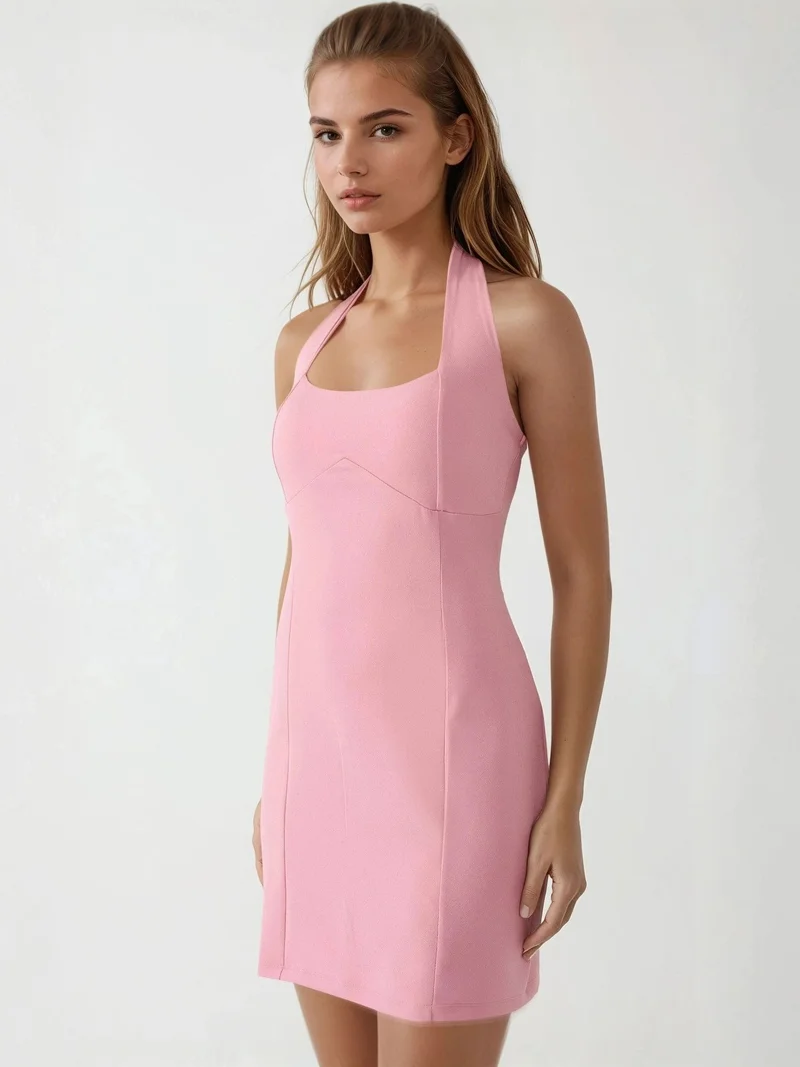 HICCUP Fitted Mini Dress with Square Collar