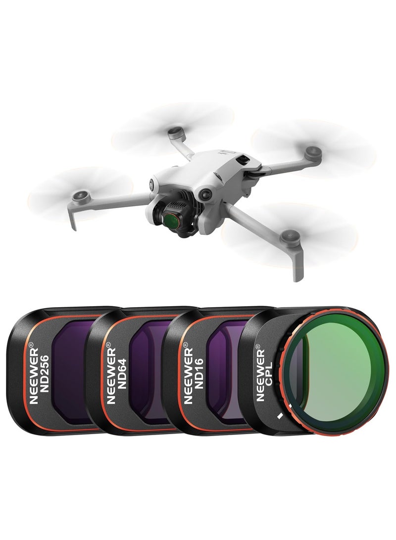Neewer Mini 4 Pro ND & CPL Filter Set Compatible with DJI Mini 4 Pro, 4 Pack ND16 ND64 ND256 CPL Polarizer and Neutral Density Filters Drone Lens Accessories, Multi Coated HD Optical Glass/Aluminum Frame  - Image 1