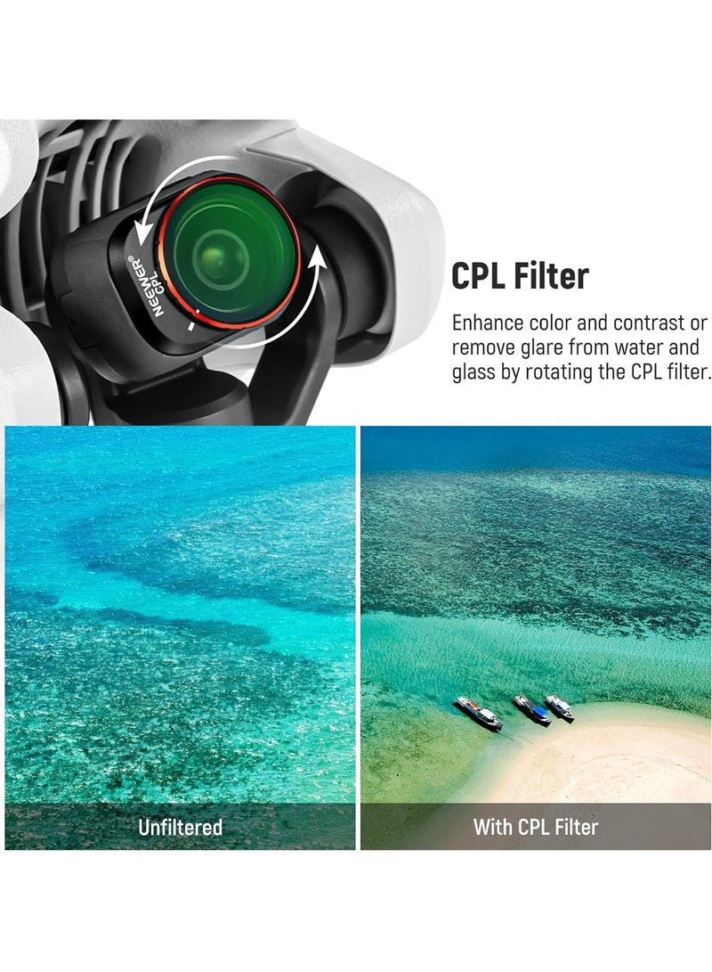 Neewer Mini 4 Pro ND & CPL Filter Set Compatible with DJI Mini 4 Pro, 4 Pack ND16 ND64 ND256 CPL Polarizer and Neutral Density Filters Drone Lens Accessories, Multi Coated HD Optical Glass/Aluminum Frame  - Image 3