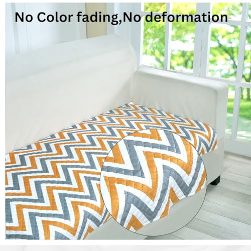AMAZE ATTIRES Printed Sofa Seat Cover for 3 Seater with Heavy Antiskid Backing & Easily Machine Washable Sofa Seat Runner for Couch or Home Living Area - (27 x 72 Inches - 2 Piece) Yellow Zigzag - Image 5