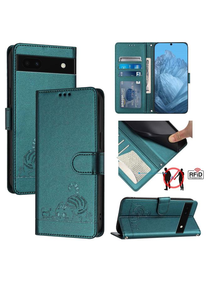 S-TOP Case For Google Pixel 6a Cat Rat Embossed Pattern RFID Leather Phone Case with Lanyard - Image 1
