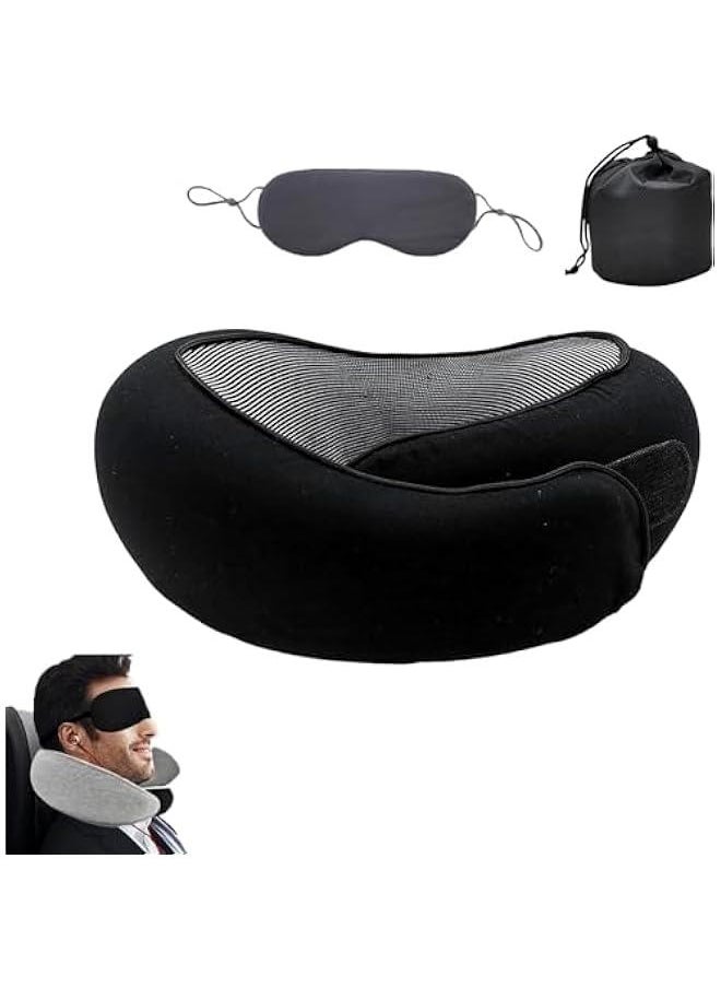 HOOKOR Pyebe Wander Plus Travel Pillow, Flyhugz Neck Pillow, Wander Plus Neck Pillow, Memory Foam Travel Pillow, Ergonomic Design Full Neck Surround Bundle Eyecover & Earplugs (Black)  - Image 1