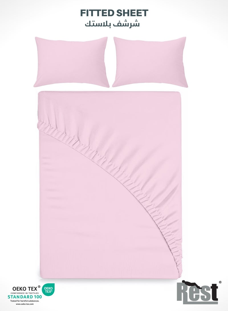 REST 3-Piece Pink Plush 160x200+30cm Fitted Bedsheet Set Includes 1 Deep Pocket Fitted Bedsheet and 2 Pillow Covers, Breathable and Machine Washable - Image 1