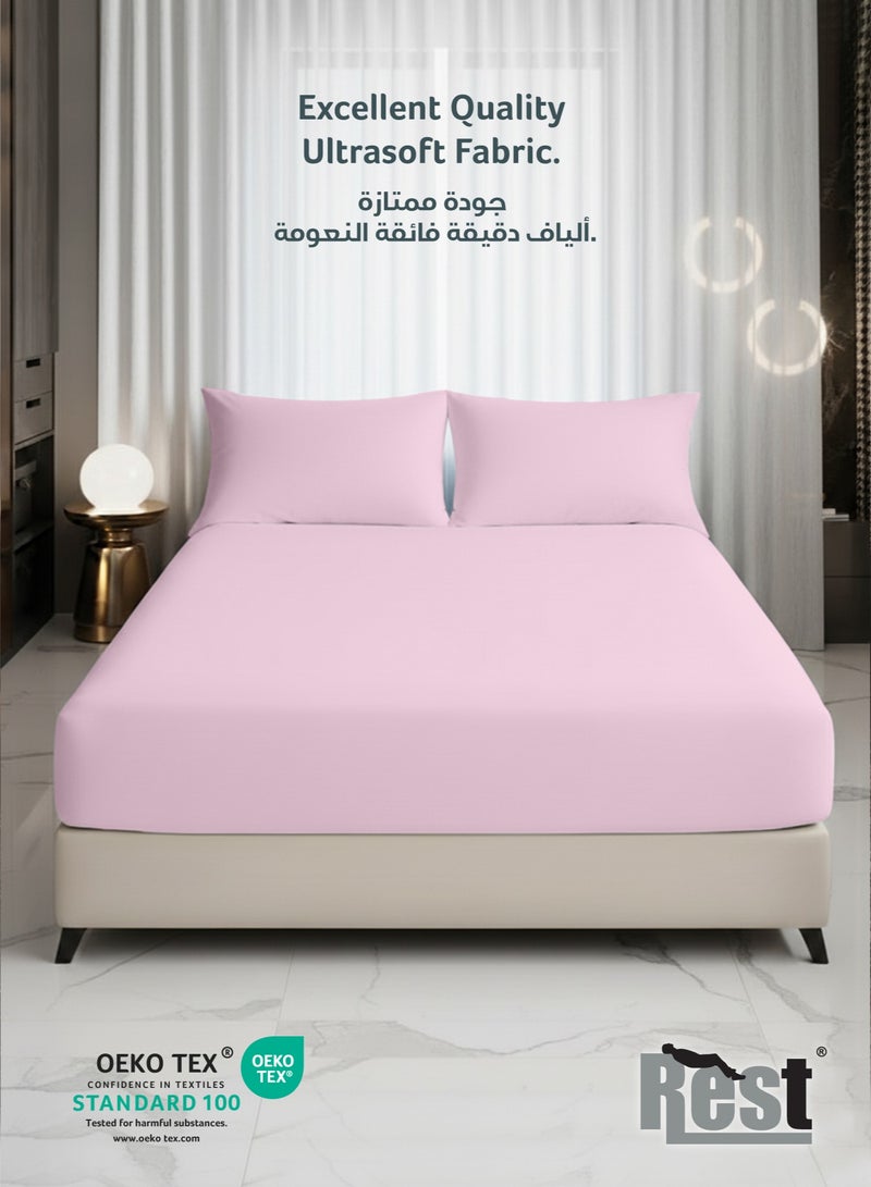REST 3-Piece Pink Plush 160x200+30cm Fitted Bedsheet Set Includes 1 Deep Pocket Fitted Bedsheet and 2 Pillow Covers, Breathable and Machine Washable - Image 2
