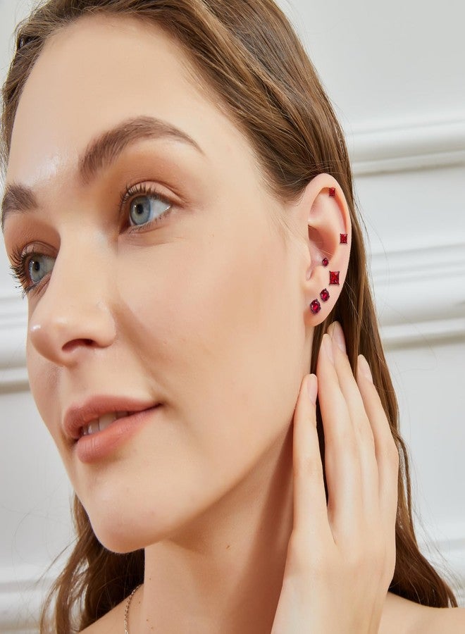 VOLUKA 6 Pairs Created Ruby Stud Earrings for Men Women, 18K Black Gold Plated Brass, Round and Princess Cut Multiple Sizes 3mm/4mm/5mm Cubic Zirconia Earring Set Hypoallergenic - Image 2