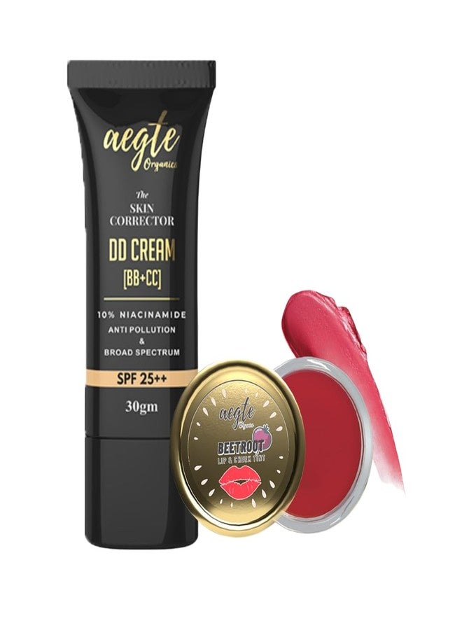 آيجت كريم مصحح البشرة Aegte Organics DD SPF 25++ ومرطب الشفاه والخدود بنكهة الشمندر لترطيب الشفاه الجافة والمتشققة (خفيف) - Image 1