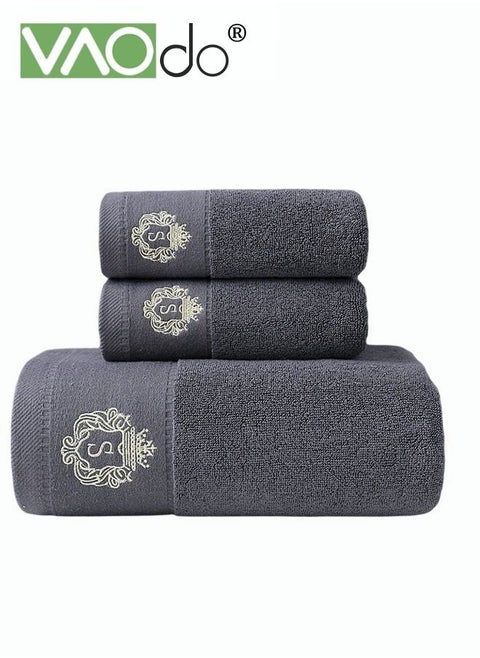 3PCS Cotton Bath Towel Set Fast Absorbent Skin-friendly and Soft Bath Towel*1PCS and 2PCS Towels for Bath and Spa Grey