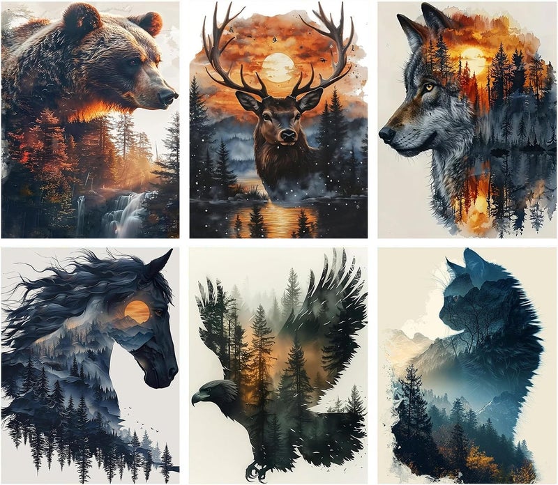 VIGEGU 6 Pack Diamond Art Kits for AdultsForest Animals Diamond Painting Kit for Adults BeginnersDiamond Dots Gem Painting for Adults Home Decor 118x157inch - Image 2