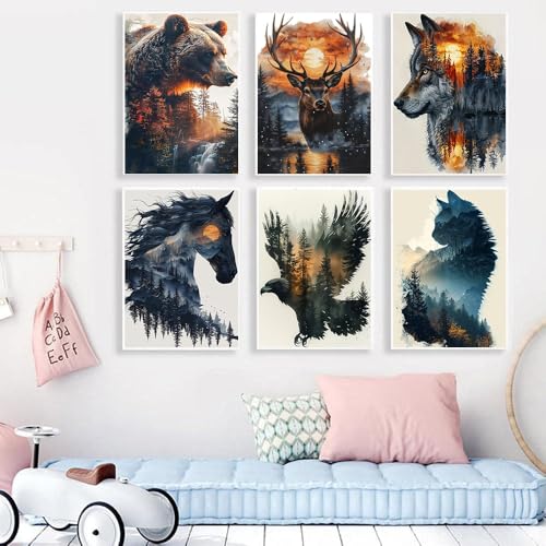 VIGEGU 6 Pack Diamond Art Kits for AdultsForest Animals Diamond Painting Kit for Adults BeginnersDiamond Dots Gem Painting for Adults Home Decor 118x157inch - Image 3